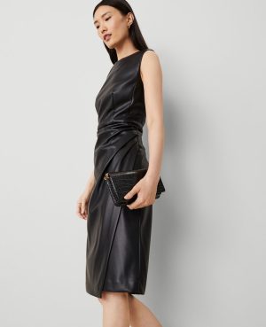 Petite Faux Leather Sheath Dress