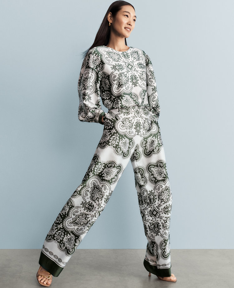 The Easy Wide-Leg Pant in Paisley Satin