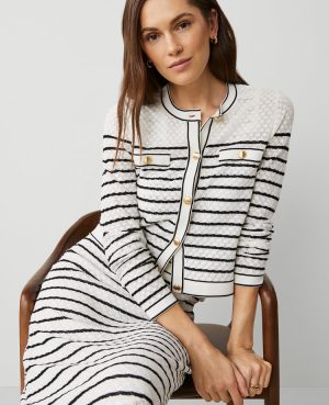 Textured Striped Pocket Cardigan