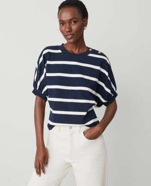 Petite Striped Ponte Dolman Top