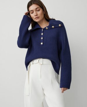 Petite Ribbed Button Sweater
