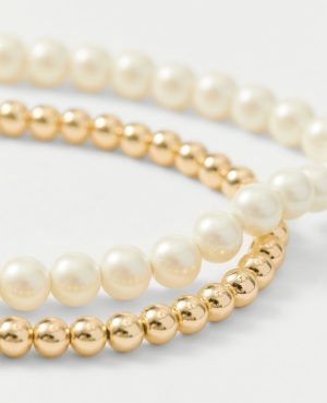 Double Wrap Metal and Pearl Necklace