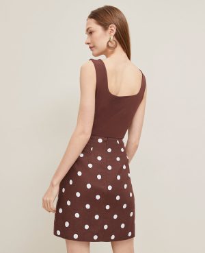 Dotted Linen Blend Mini Skirt
