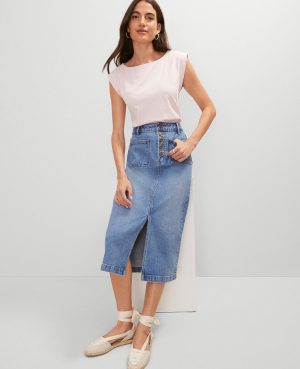 Weekend Collection Patch Pocket Denim Midi Skirt