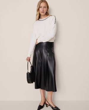 Faux Leather Pleated Midi Skirt
