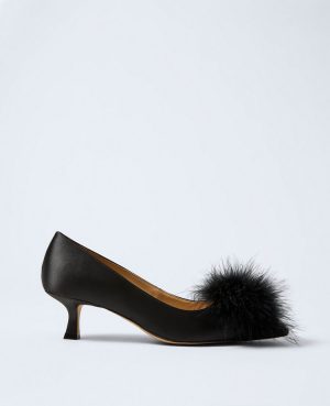 Nip-Toe Kitten-Heel Suede Feather Pump