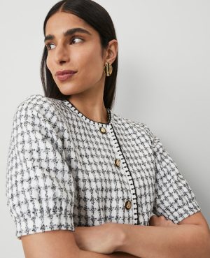 Gingham Tweed Puff Sleeve Jacket