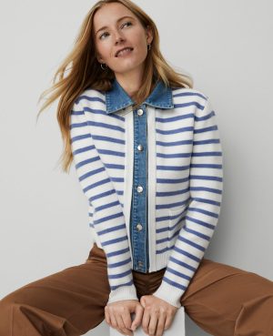 Weekend Collection Striped Denim Sweater Jacket