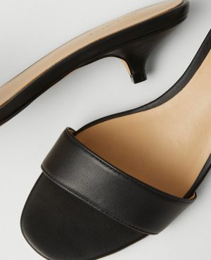 Leather Strappy Kitten Heel Mule Sandals