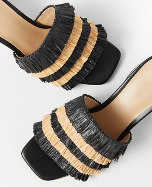 Fringe Straw High Block Heel Sandals