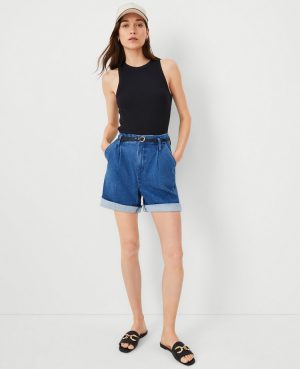 Petite Belted Denim Shorts