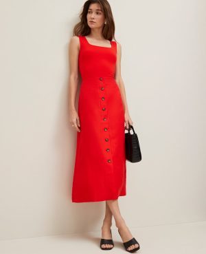 Linen Blend Button Front Skirt