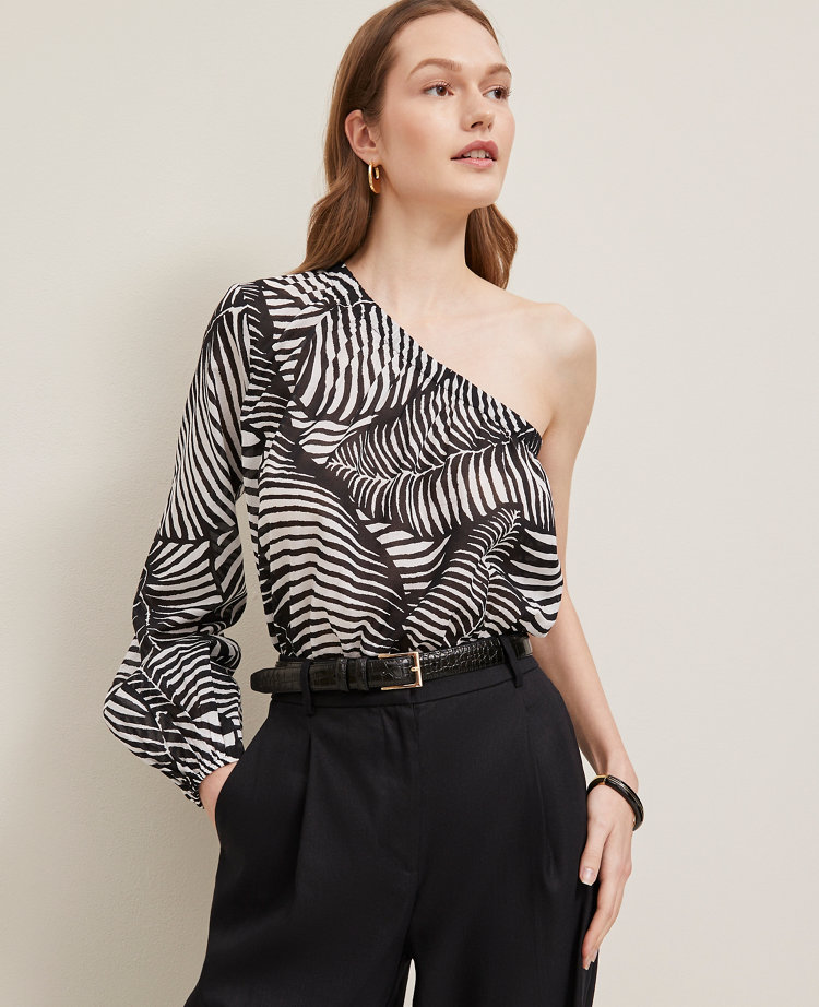 One-Shoulder Blouse in Palm Print
