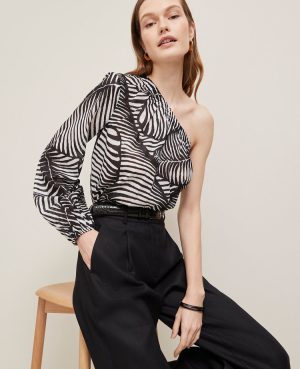 One-Shoulder Blouse in Palm Print