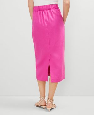 Linen Blend Clean Midi Skirt