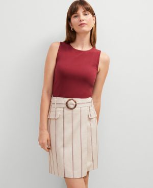 Pinstripe Belted Wrap Skirt