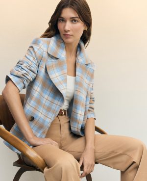 Weekend Collection Plaid Short Trench Coat