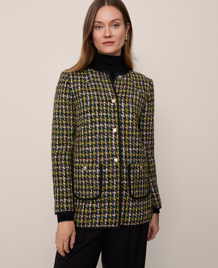 The Long Crew Neck Jacket in Houndstooth Tweed