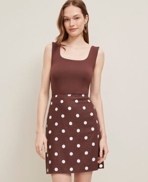 Petite Dotted Linen-Blend Mini Skirt