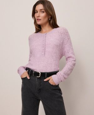 Weekend Collection Pointelle Henley Sweater