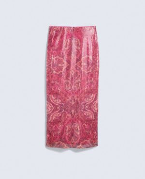 Sequin Paisley Column Midi Skirt