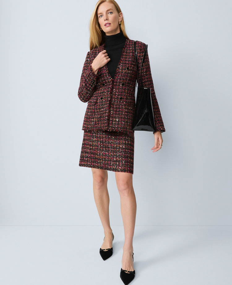 The Long V-Neck Jacket in Tweed