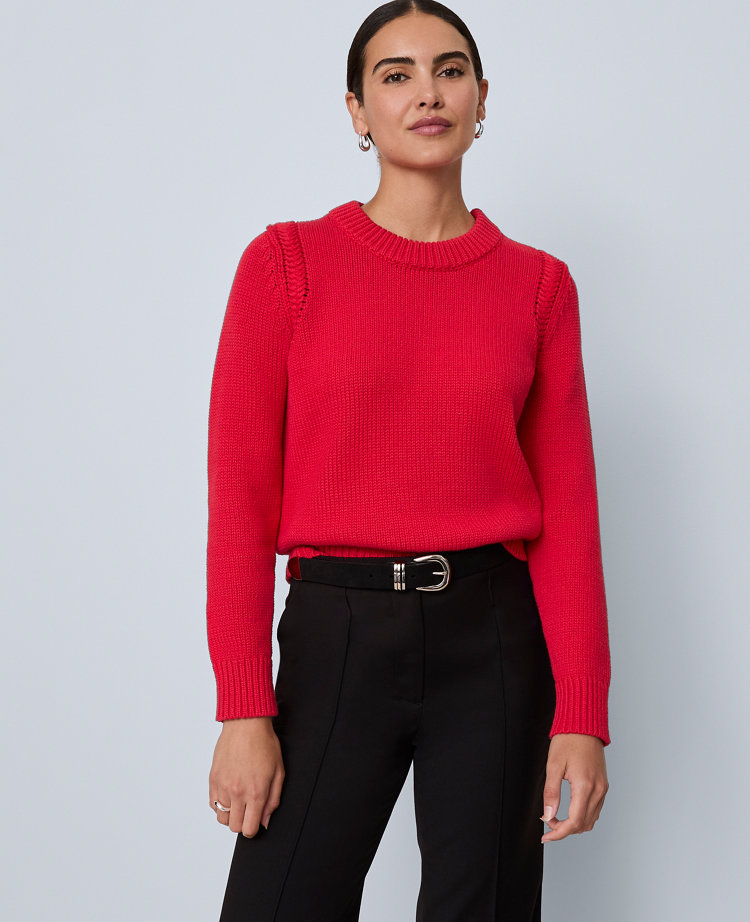 Petite Shoulder Detail Crew Neck Sweater