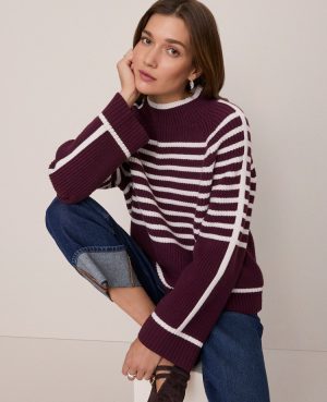 Petite Weekend Collection Striped Mock Neck Sweater