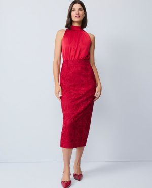 Mixed Media Halter Sheath Dress