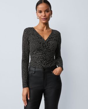 Petite Dotted V-Neck Top