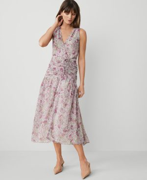 Petite Floral Ruched Flare Dress