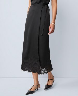 Satin Lace Hem Wrap Skirt