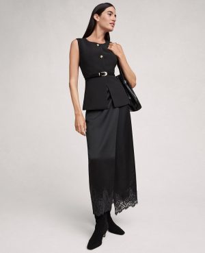 Satin Lace Hem Wrap Skirt