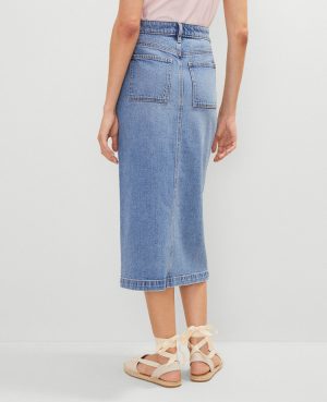 Petite Weekend Collection Patch Pocket Denim Midi Skirt