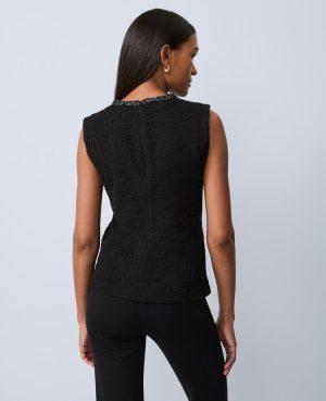 Tweed Trim Sleeveless Top