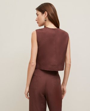 Petite Linen Blend Patch Pocket Vest