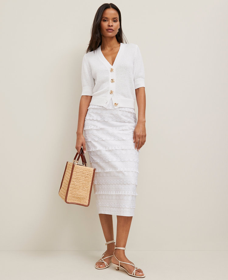 Petite Embroidered Column Midi Skirt