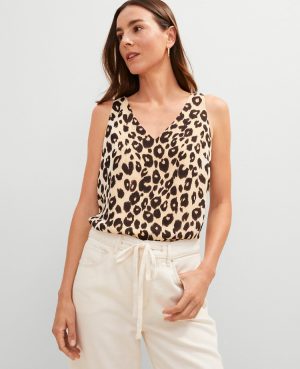 Petite Animal Print Mixed Media Shell