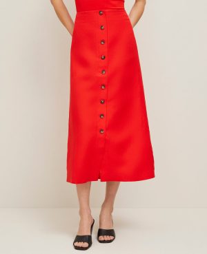 Petite Linen-Blend Button Front Skirt