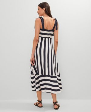 Petite Weekend Collection Striped Linen Blend Midi Dress