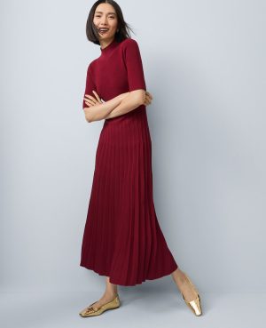 Petite Mock Neck Pleated Sweater Dress