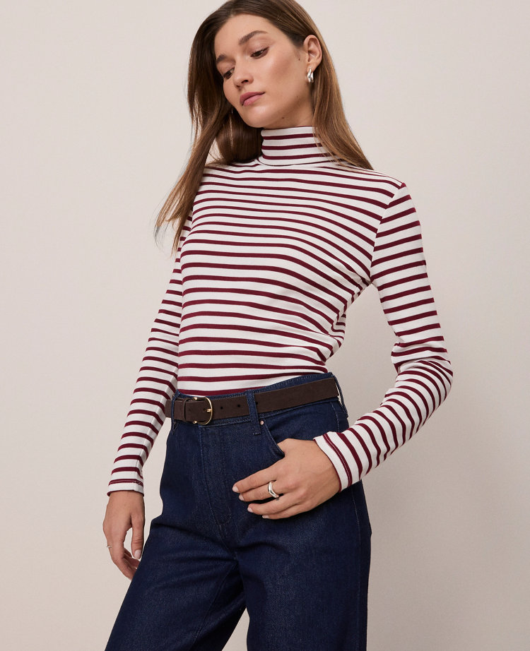 Weekend Collection Striped Turtleneck Top
