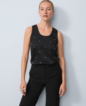 Petite Pearl Embellished Sleeveless Top
