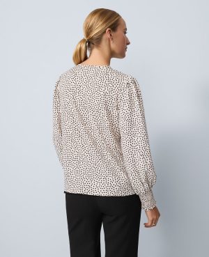 Petite Dotted Smocked Crew Neck Top