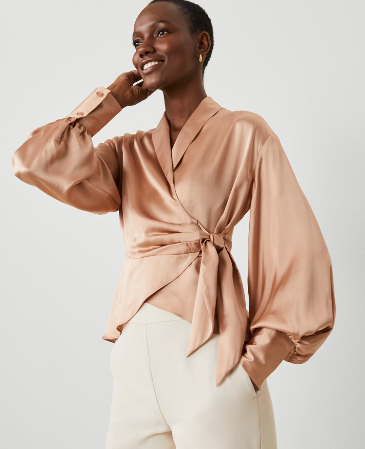 Petite Studio Collection Silk Wrap Blouse