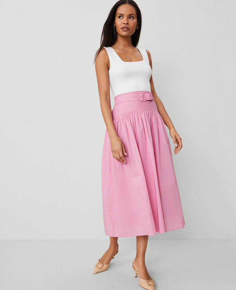 Petite Belted Yoke Midi Skirt