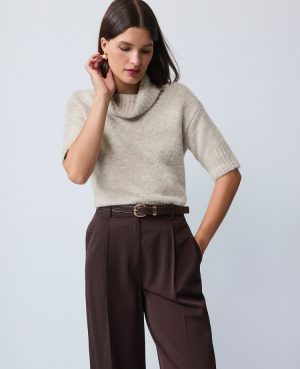 Turtleneck Elbow Sleeve Sweater Tee