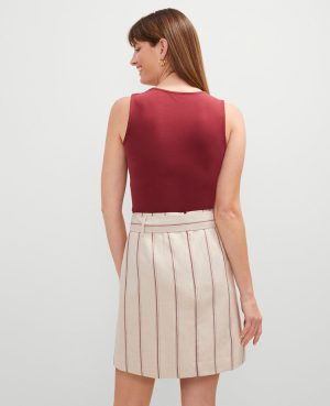Petite Pinstripe Belted Wrap Skirt