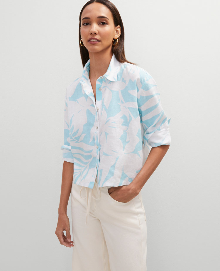 Petite Cropped Linen Shirt