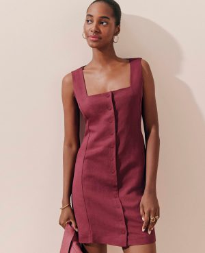 Petite Linen Blend Button-Down Dress